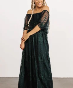 BB Custom Leon Off Shoulder Maxi Dress | Emerald Dresses