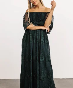 BB Custom Leon Off Shoulder Maxi Dress | Emerald Dresses