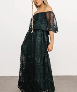 BB Custom Leon Off Shoulder Maxi Dress | Emerald Dresses