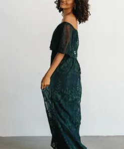 BB Custom Leon Off Shoulder Maxi Dress | Emerald Dresses