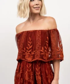 BB Custom Leon Off Shoulder Maxi Dress | Rust Dresses