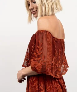 BB Custom Leon Off Shoulder Maxi Dress | Rust Dresses