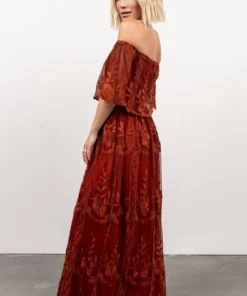 BB Custom Leon Off Shoulder Maxi Dress | Rust Dresses