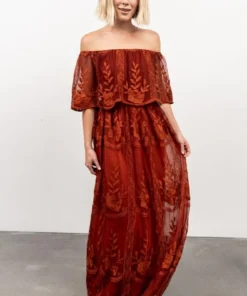 BB Custom Leon Off Shoulder Maxi Dress | Rust Dresses