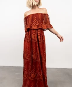 BB Custom Leon Off Shoulder Maxi Dress | Rust Dresses