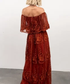 BB Custom Leon Off Shoulder Maxi Dress | Rust Dresses