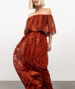 BB Custom Leon Off Shoulder Maxi Dress | Rust Dresses
