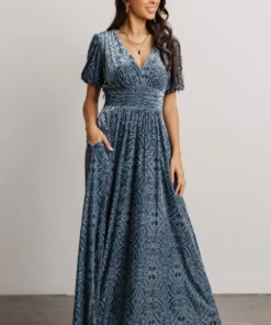 BB Custom Leslie Embossed Velvet Maxi | Blue