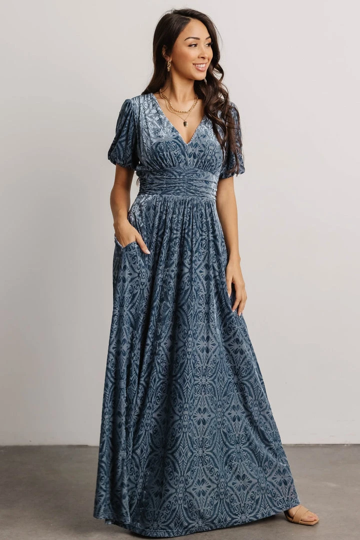 BB Custom Leslie Embossed Velvet Maxi | Blue 1 BB Custom Leslie Embossed Velvet Maxi | Blue