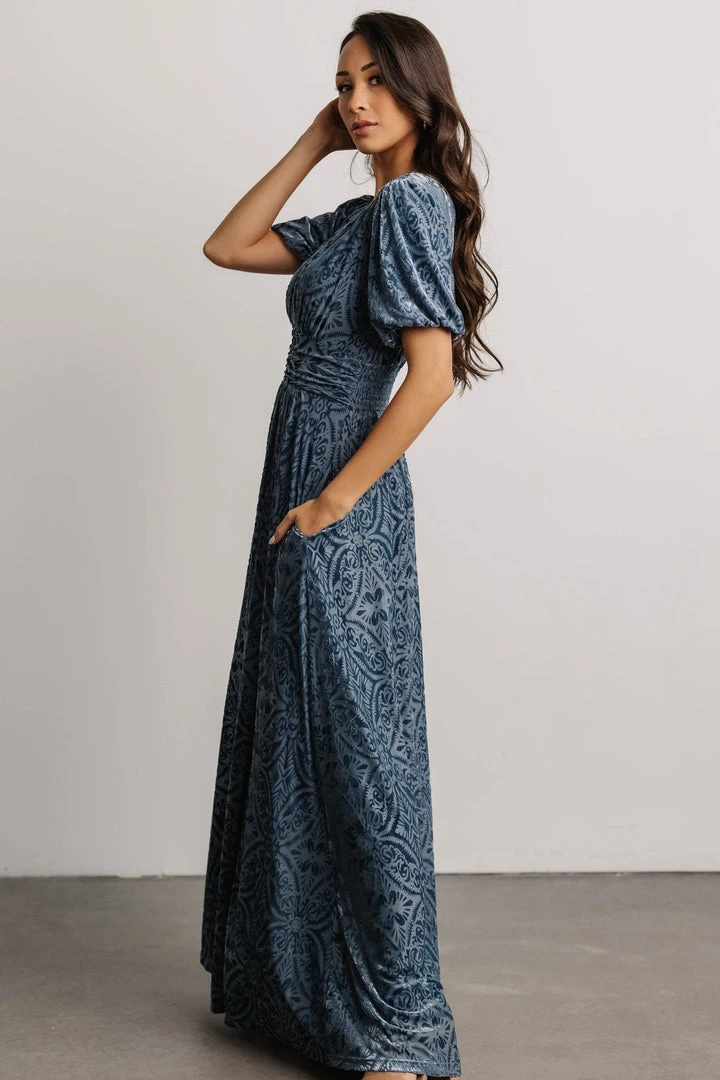 BB Custom Leslie Embossed Velvet Maxi | Blue 4 BB Custom Leslie Embossed Velvet Maxi | Blue