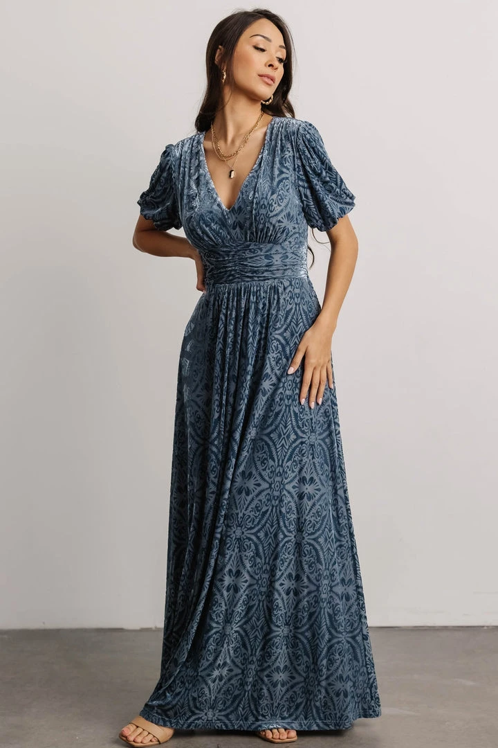 BB Custom Leslie Embossed Velvet Maxi | Blue 2 BB Custom Leslie Embossed Velvet Maxi | Blue