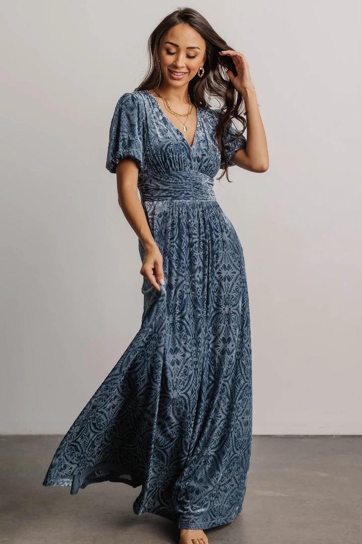 BB Custom Leslie Embossed Velvet Maxi | Blue 3 BB Custom Leslie Embossed Velvet Maxi | Blue