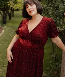 BB Custom Leslie Embossed Velvet Maxi | Crimson Dresses