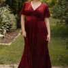 BB Custom Leslie Embossed Velvet Maxi | Crimson Dresses