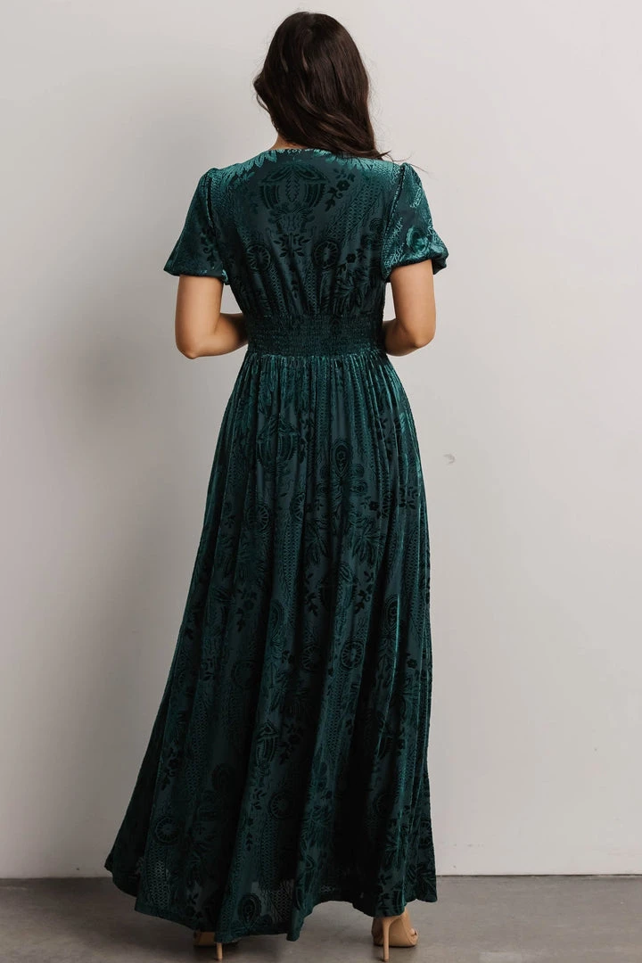 BB Custom Dresses Leslie Embossed Velvet Maxi | Emerald 7 BB Custom Dresses Leslie Embossed Velvet Maxi | Emerald