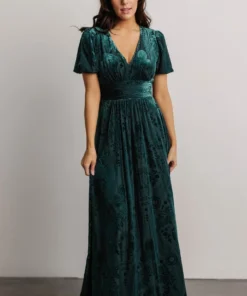 BB Custom Dresses Leslie Embossed Velvet Maxi | Emerald