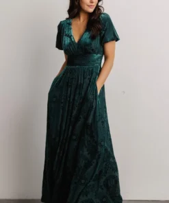 BB Custom Dresses Leslie Embossed Velvet Maxi | Emerald 13 BB Custom Dresses Leslie Embossed Velvet Maxi | Emerald