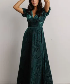 BB Custom Dresses Leslie Embossed Velvet Maxi | Emerald