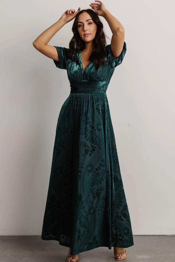 BB Custom Dresses Leslie Embossed Velvet Maxi | Emerald 2 BB Custom Dresses Leslie Embossed Velvet Maxi | Emerald