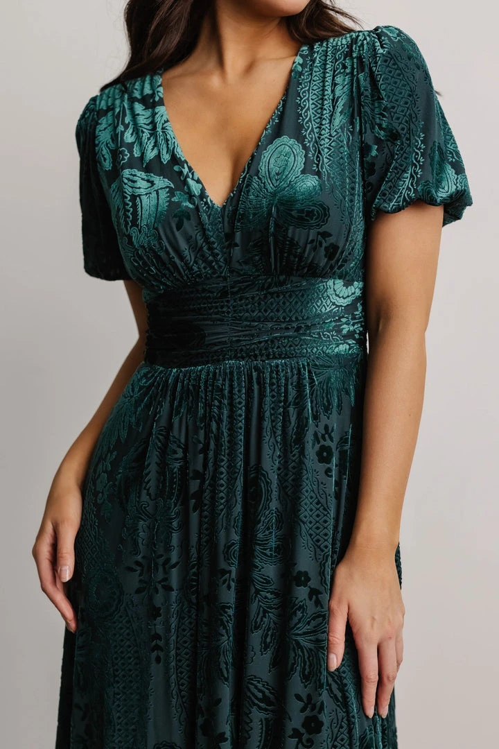 BB Custom Dresses Leslie Embossed Velvet Maxi | Emerald 10 BB Custom Dresses Leslie Embossed Velvet Maxi | Emerald