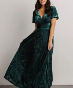 BB Custom Dresses Leslie Embossed Velvet Maxi | Emerald 14 BB Custom Dresses Leslie Embossed Velvet Maxi | Emerald