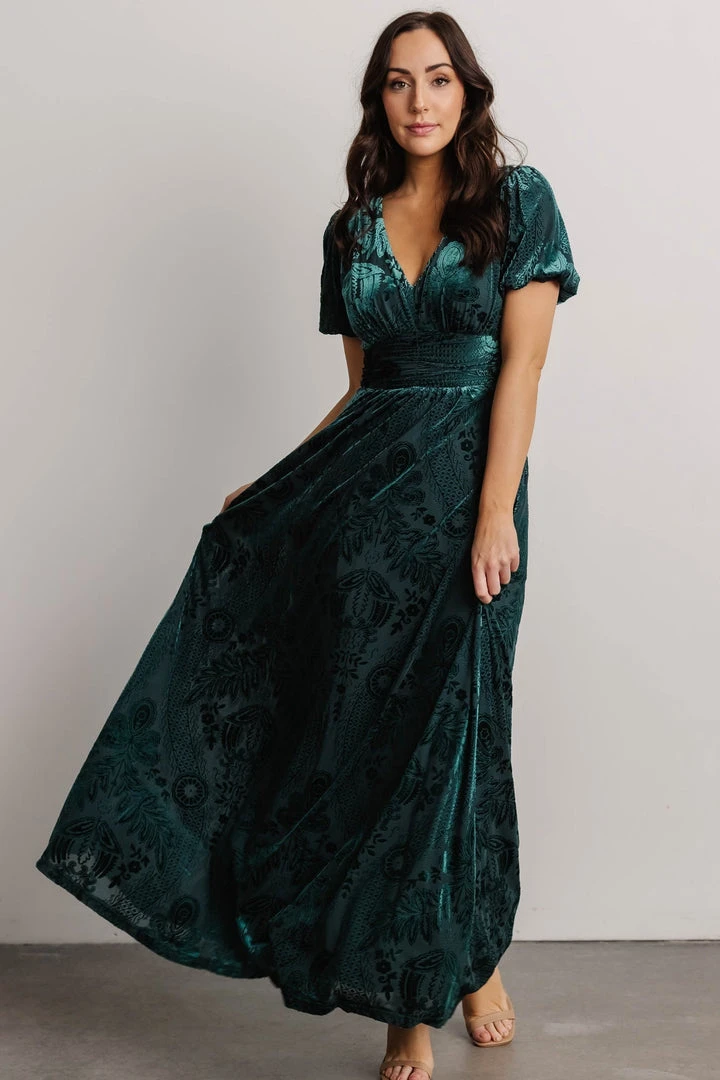 BB Custom Dresses Leslie Embossed Velvet Maxi | Emerald 5 BB Custom Dresses Leslie Embossed Velvet Maxi | Emerald
