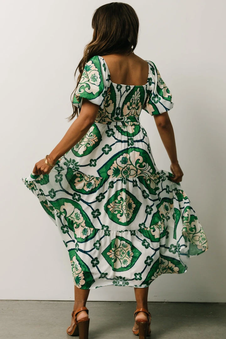 FT Dresses Lisandro Puff Sleeve Midi Dress | Ivory + Green Multi Print 5 FT Dresses Lisandro Puff Sleeve Midi Dress | Ivory + Green Multi Print