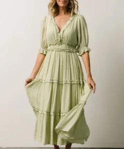 FT Dresses Lonnie Tiered Midi Dress | Light Green