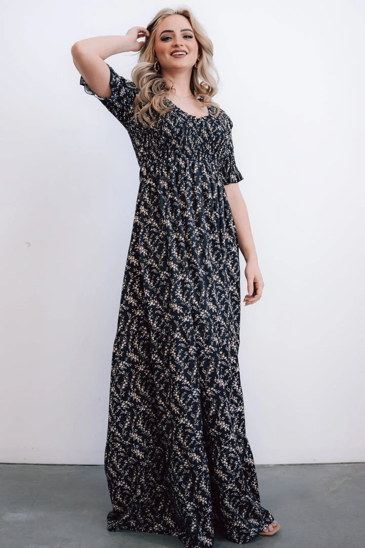 POL Lotta Smocked Maxi Dress | Black Floral Dresses 4 POL Lotta Smocked Maxi Dress | Black Floral Dresses