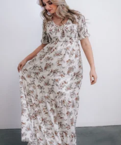 POL Lotta Smocked Maxi Dress | White Floral Dresses