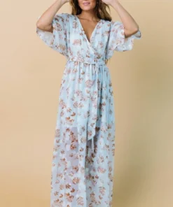 BB Custom Luca Jacquard Kimono Maxi Dress | Blue Camel