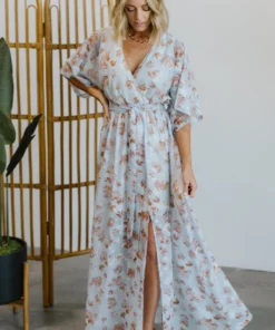 BB Custom Luca Jacquard Kimono Maxi Dress | Blue Camel