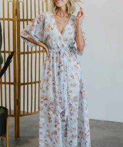 BB Custom Luca Jacquard Kimono Maxi Dress | Blue Camel