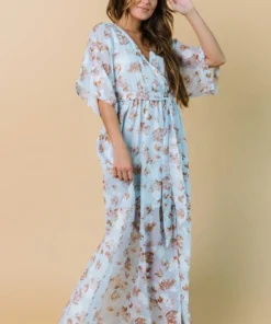 BB Custom Luca Jacquard Kimono Maxi Dress | Blue Camel