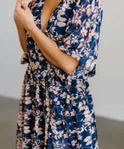BB Custom Luca Jacquard Kimono Maxi Dress | Blue + Pink Floral Dresses