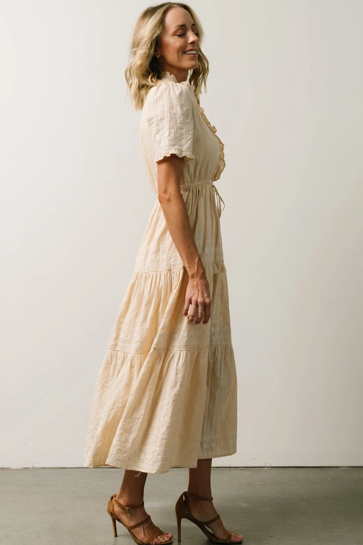 IL Lucy Button Front Midi Dress | Vintage Cream Midi Dresses 4 IL Lucy Button Front Midi Dress | Vintage Cream Midi Dresses