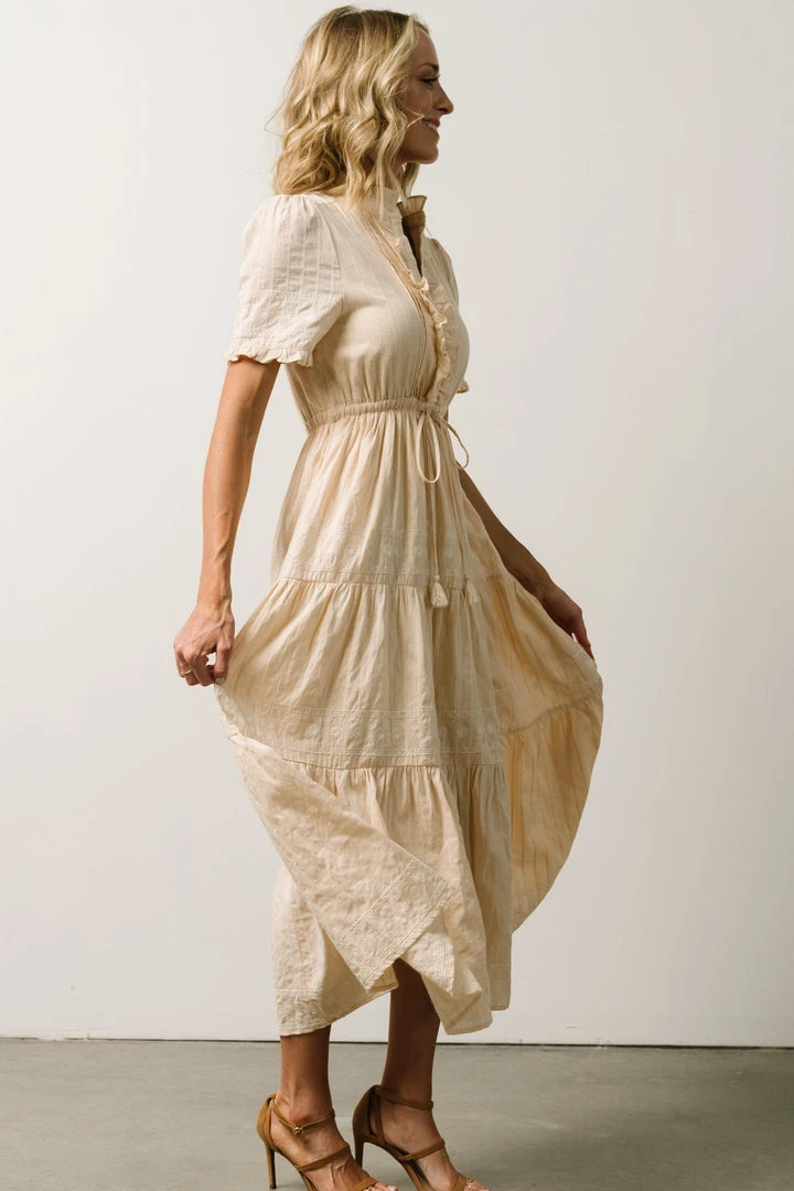 IL Lucy Button Front Midi Dress | Vintage Cream Midi Dresses 5 IL Lucy Button Front Midi Dress | Vintage Cream Midi Dresses