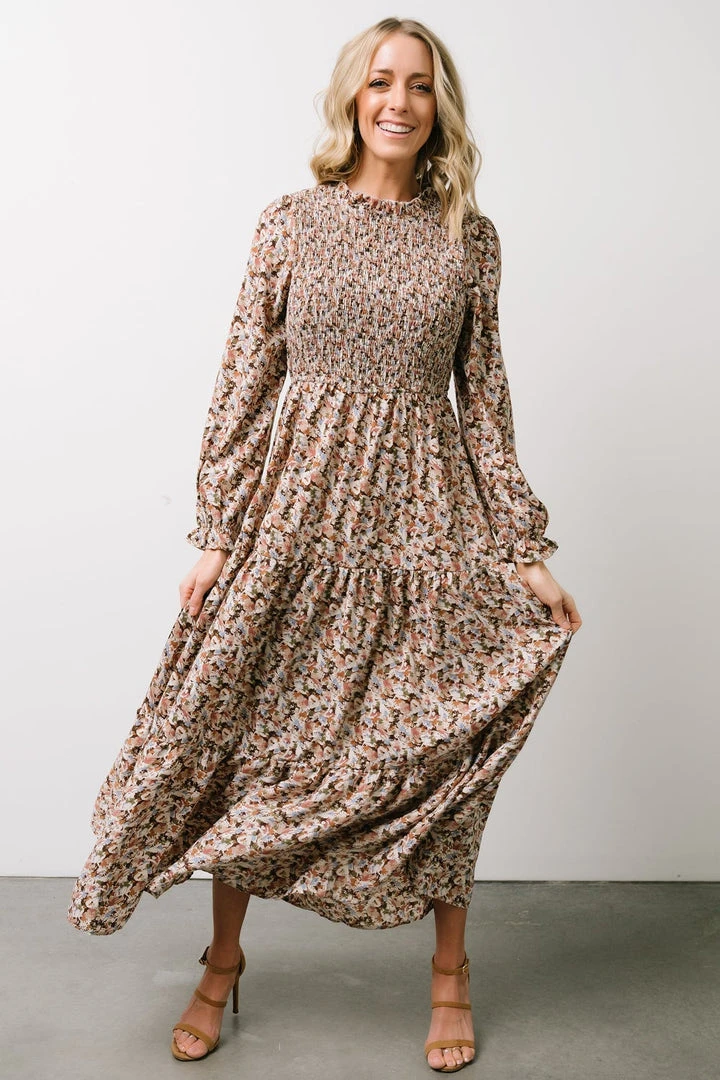 HAY Luella Smocked Maxi Dress | Beige + Mauve Floral 9 HAY Luella Smocked Maxi Dress | Beige + Mauve Floral