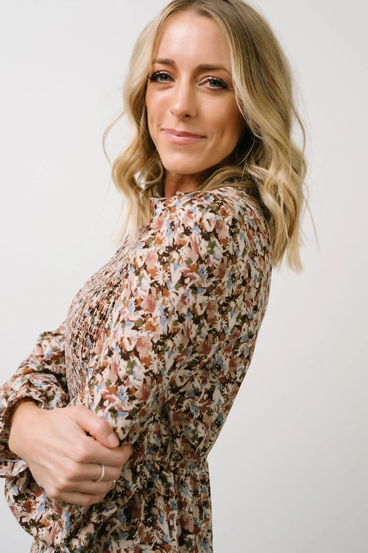 HAY Luella Smocked Maxi Dress | Beige + Mauve Floral 3 HAY Luella Smocked Maxi Dress | Beige + Mauve Floral