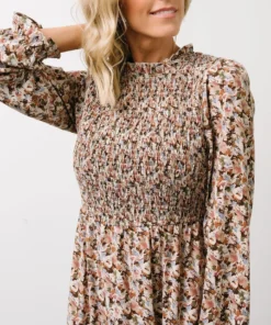 HAY Luella Smocked Maxi Dress | Beige + Mauve Floral 15 HAY Luella Smocked Maxi Dress | Beige + Mauve Floral