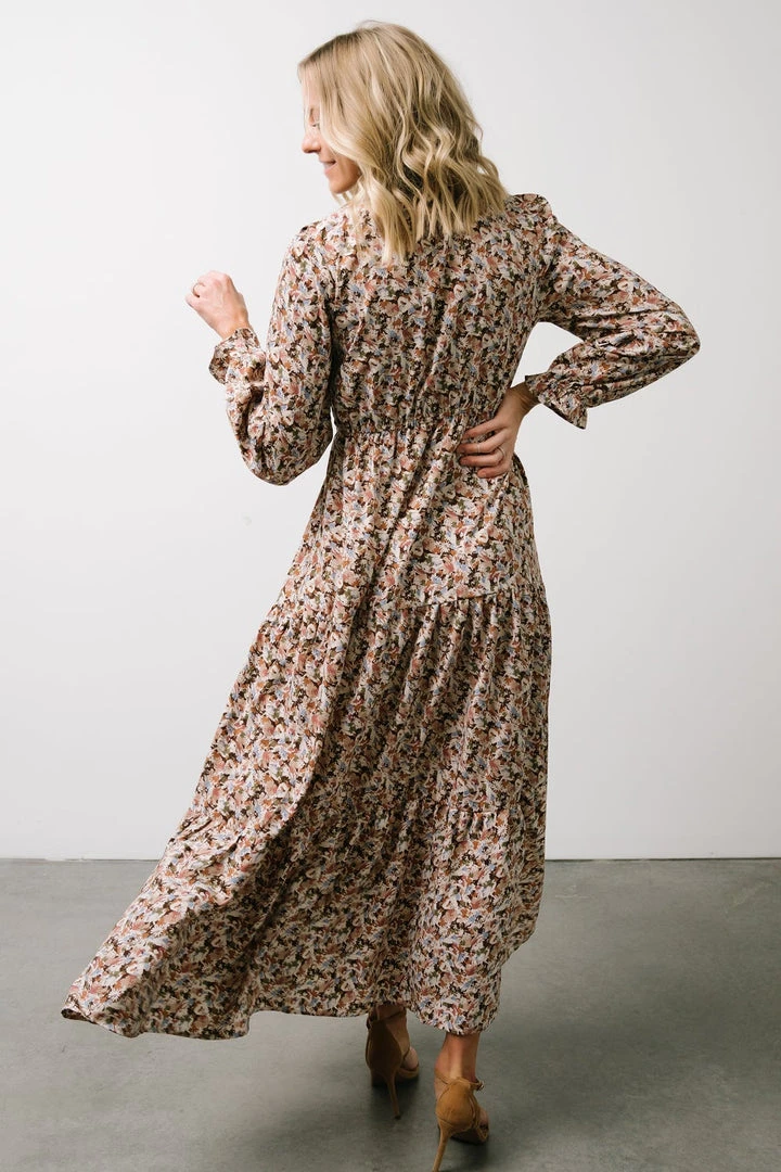 HAY Luella Smocked Maxi Dress | Beige + Mauve Floral 5 HAY Luella Smocked Maxi Dress | Beige + Mauve Floral