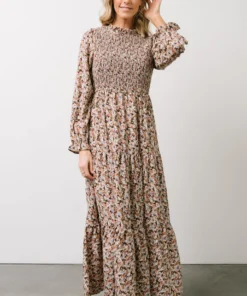 HAY Luella Smocked Maxi Dress | Beige + Mauve Floral 16 HAY Luella Smocked Maxi Dress | Beige + Mauve Floral