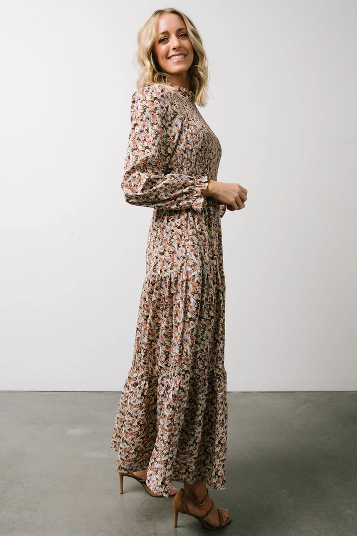 HAY Luella Smocked Maxi Dress | Beige + Mauve Floral 4 HAY Luella Smocked Maxi Dress | Beige + Mauve Floral