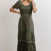 POL Lumi Tiered Maxi Dress | Dusty Green Dresses