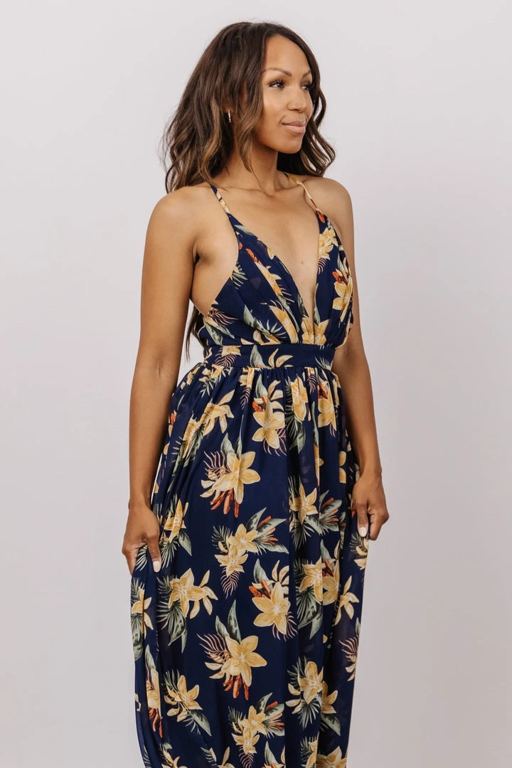 RR Lyla V Neck Maxi Dress | Navy + Gold Multi Floral 3 RR Lyla V Neck Maxi Dress | Navy + Gold Multi Floral