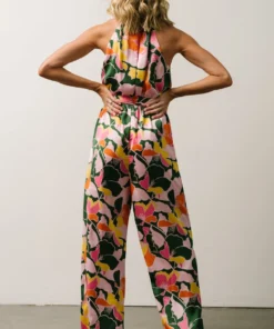 SL Mallory High Neck Jumpsuit | Pink + Green Multi Floral