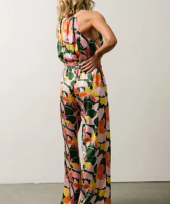 SL Mallory High Neck Jumpsuit | Pink + Green Multi Floral