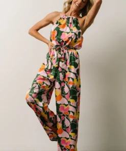 SL Mallory High Neck Jumpsuit | Pink + Green Multi Floral