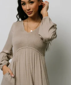 HAY Dresses Marcus Tiered Dotted Midi Dress | Beige