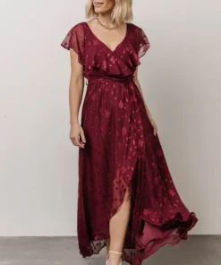 BB Custom Marion Jacquard Ruffle Maxi Dress | Merlot 21 BB Custom Marion Jacquard Ruffle Maxi Dress | Merlot